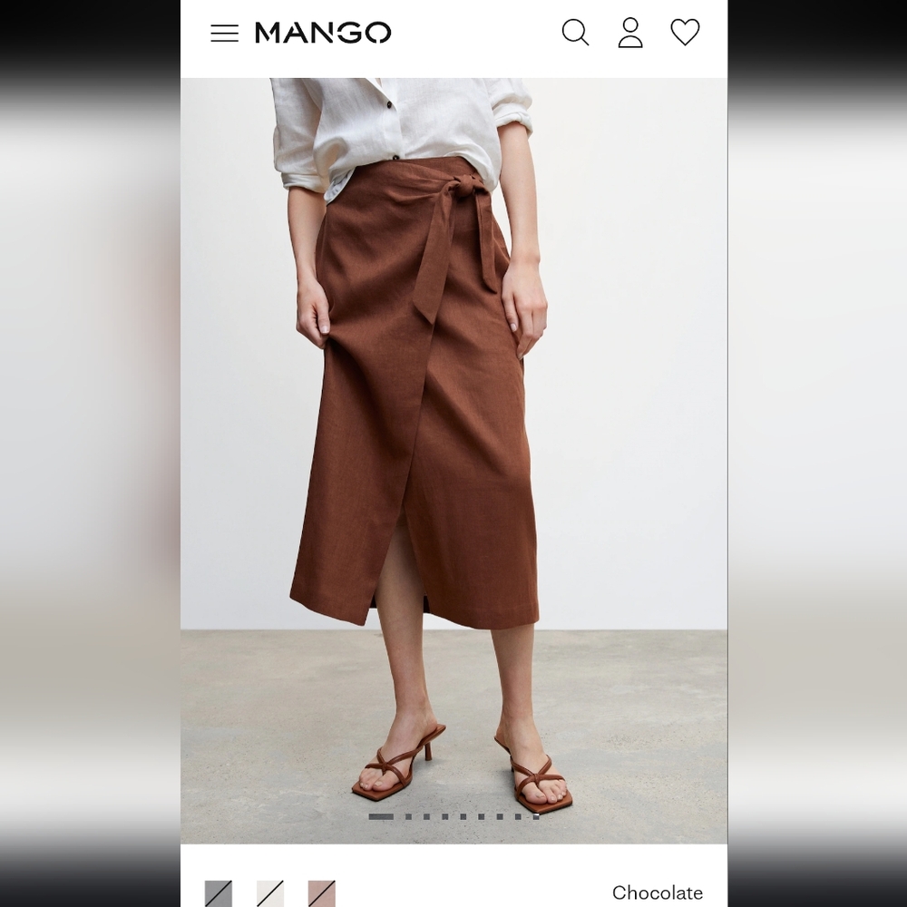 Mango Brown Linen Wrap Skirt